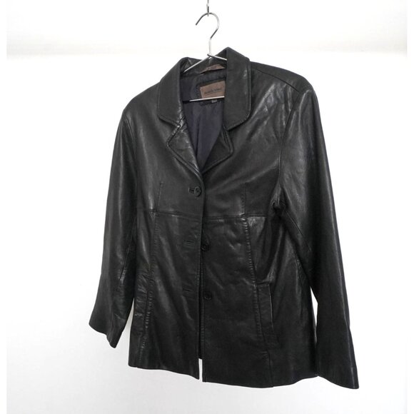 Brandon Thomas 3-Buttoned Leather Blazer Jacket Black Size Medium - Picture 1 of 6